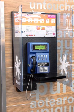 Photo for Telephone booth at the public place on background, close up - Royalty Free Image