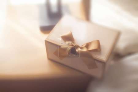 Photo for Gift box with bow and ribbon on background - Royalty Free Image