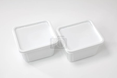 Photo for Plastic food containers on white background - Royalty Free Image