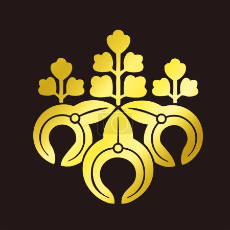 Photo for Traditional Japanese family crest logo illustration of golden color, floral elements - Royalty Free Image