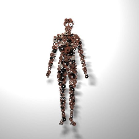 Téléchargez les photos : 3d rendu de modèle humain en engrenages, concept de bio-ingénierie - en image libre de droit
