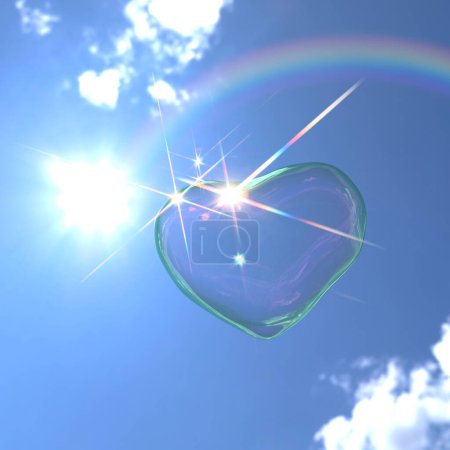 Photo for Blue sky background and heart shaped bubble - Royalty Free Image