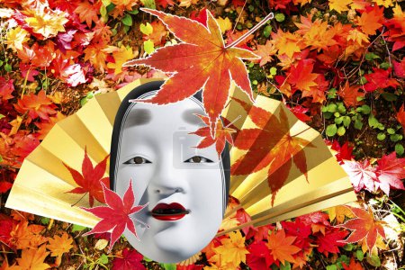 Photo for Digital collage image with traditional Japanese theatre mask - Royalty Free Image