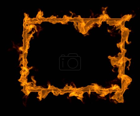 Téléchargez les photos : Cadre de feu brûlant sur fond noir. Illustration de rendu 3d - en image libre de droit