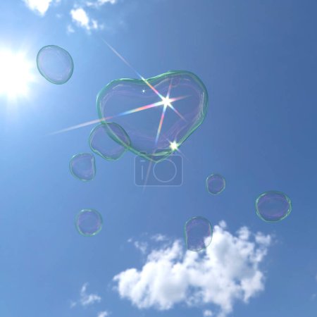 Foto de Fondo cielo azul y burbujas en forma de corazón - Imagen libre de derechos