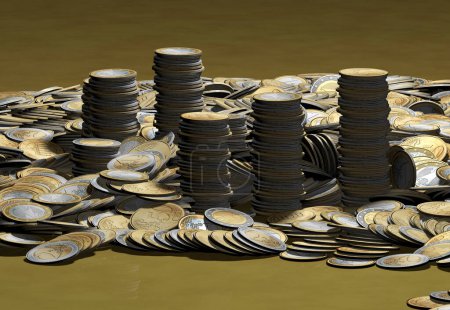 Foto de Una pila de monedas en el fondo, de cerca - Imagen libre de derechos