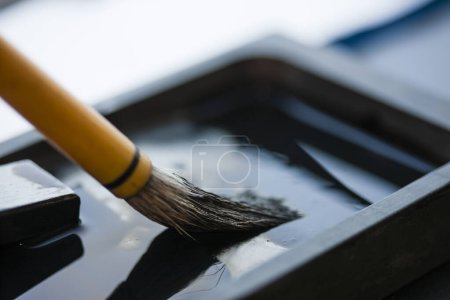 Photo for Traditional writing brush, Japanese writing brush on background, close up - Royalty Free Image