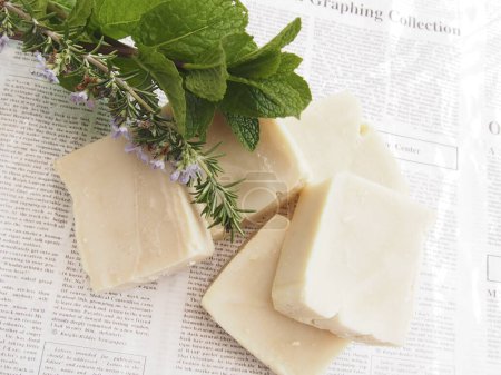 Photo for Natural handmade soap with fresh flowers, close-up view - Royalty Free Image