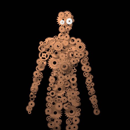 Photo for 3d rendering of human model made of gears, concept of bioengineering - Royalty Free Image