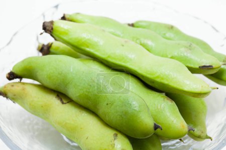 Téléchargez les photos : Haricots verts mûrs frais biologiques sur fond blanc - en image libre de droit