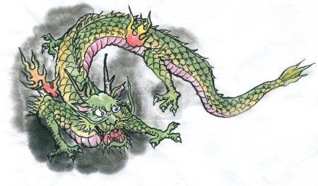Photo for Drawing of green dragon with long tail - Royalty Free Image
