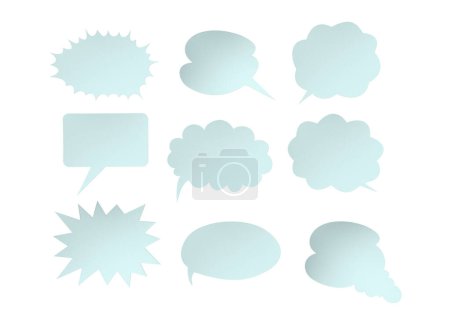 Foto de Conjunto de burbujas de voz azul de diferentes formas, espacio de copia, símbolos de chat - Imagen libre de derechos