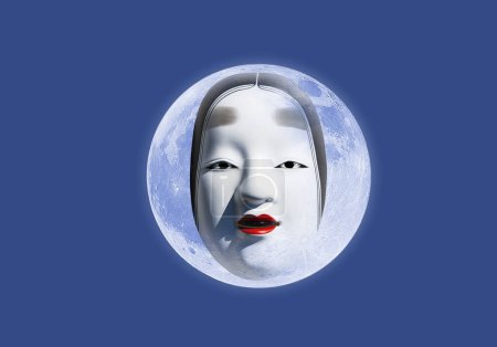 Téléchargez les photos : Image numérique de collage avec masque de théâtre japonais traditionnel - en image libre de droit