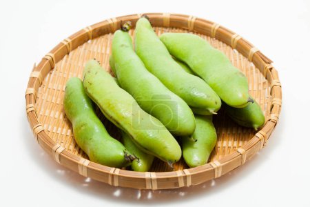 Photo for Fresh ripe green organic beans on white background - Royalty Free Image