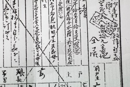 Foto de Documento con texto en japonés, jeroglíficos impresos en papel - Imagen libre de derechos