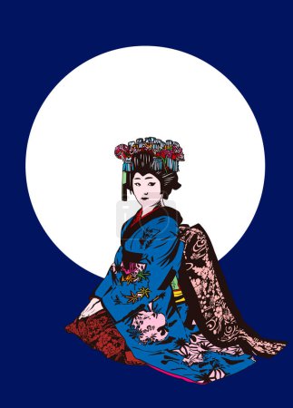beautiful illustration of japanese geisha character