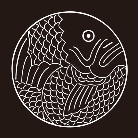 Foto de Ilustración japonesa tradicional estilizada de pescado, blanco y negro - Imagen libre de derechos