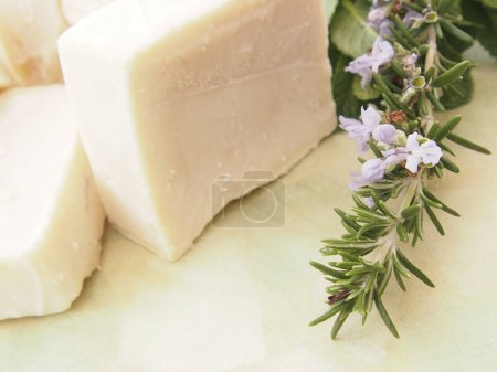 Photo for Natural handmade soap with fresh flowers, close-up view - Royalty Free Image