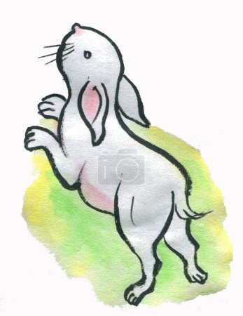 Téléchargez les photos : Mignon lapin aquarelle isolé sur fond blanc - en image libre de droit