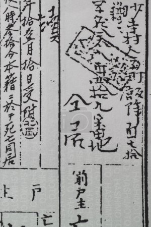 Téléchargez les photos : Document avec texte en japonais, hiéroglyphes imprimés sur papier - en image libre de droit