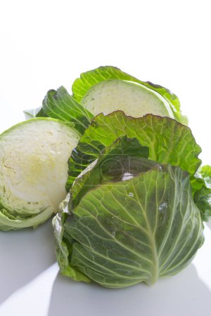 Photo for Fresh cabbages on white background. healthy food - Royalty Free Image
