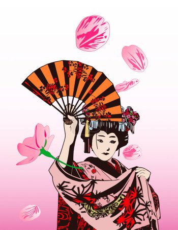 Téléchargez les photos : Illustration élégante du personnage de geisha japonaise - en image libre de droit