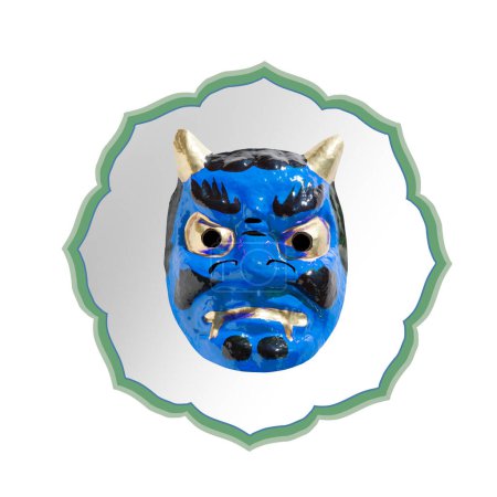 Foto de Asustadiza máscara de demonio japonés en el fondo, de cerca - Imagen libre de derechos