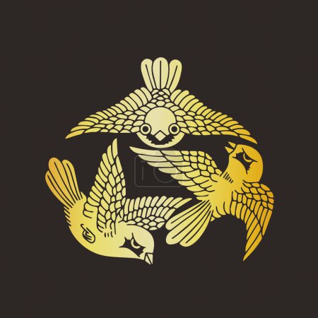 traditionelle japanische Familienwappen Logo Illustration der goldenen Farbe auf schwarzem Hintergrund                       