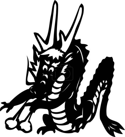 Téléchargez les photos : Illustration noire de dragon noir asiatique - en image libre de droit