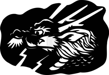 Téléchargez les photos : Asiatique noir et blanc dragon illustration sur fond blanc - en image libre de droit