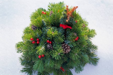 Téléchargez les photos : Branches de sapin avec des décorations de Noël sur fond blanc - en image libre de droit