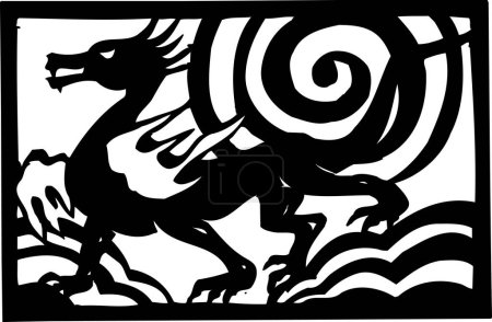 Téléchargez les photos : Asiatique noir et blanc dragon croquis sur fond blanc - en image libre de droit
