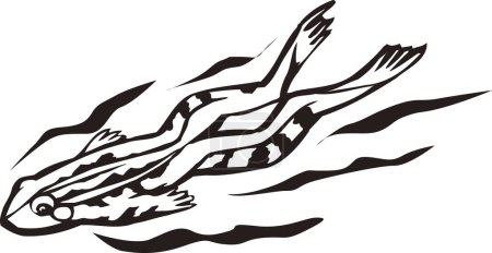 Téléchargez les photos : Modèle de logo grenouille, illustration en noir et blanc - en image libre de droit