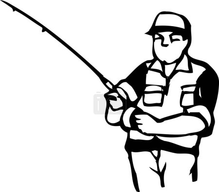 Téléchargez les photos : Pêcheur pêche avec canne croquis illustration - en image libre de droit