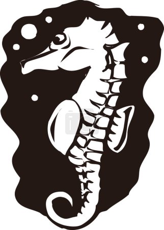 Téléchargez les photos : Modèle de logo hippocampe, illustration en noir et blanc - en image libre de droit