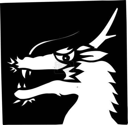Foto de Boceto de dragón blanco y negro sobre fondo blanco - Imagen libre de derechos