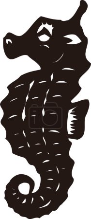 Téléchargez les photos : Modèle de logo hippocampe, illustration en noir et blanc - en image libre de droit