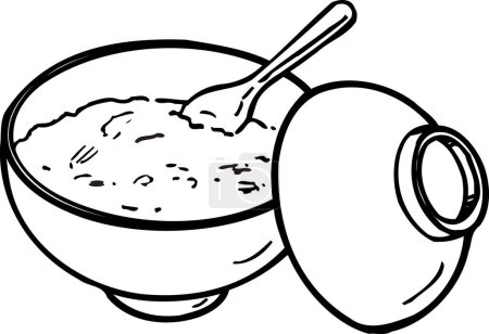 Foto de Tazón con ilustración de esquema de arroz, concepto de alimentos - Imagen libre de derechos