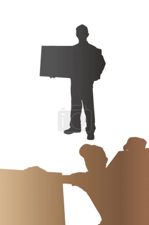 Photo for Silhouettes of warehouse worker with boxes in different poses over white background - Royalty Free Image