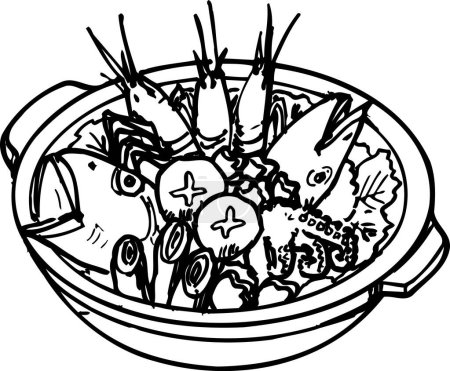 Matsuyama Suigun Nabe outline illustration, food concept