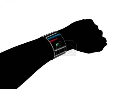 Photo for Black silhouette of female hand with smartwatch on white background - Royalty Free Image