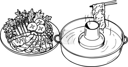 Foto de Shabu shabu esquema ilustración, concepto de alimentos - Imagen libre de derechos