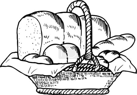 Téléchargez les photos : Panier avec illustration de contour de pain, concept alimentaire - en image libre de droit