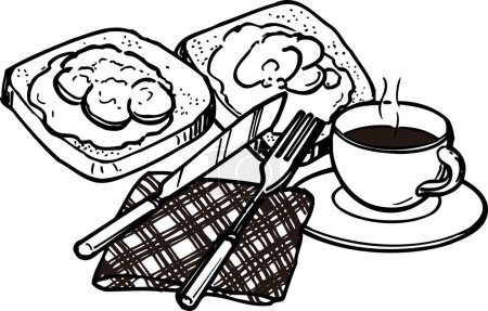 Téléchargez les photos : Petit déjeuner avec tasse de café illustration de contour, concept alimentaire - en image libre de droit