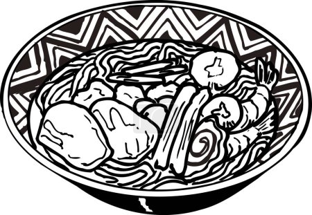 Photo for Char siu noodles outline illustration, food concept - Royalty Free Image