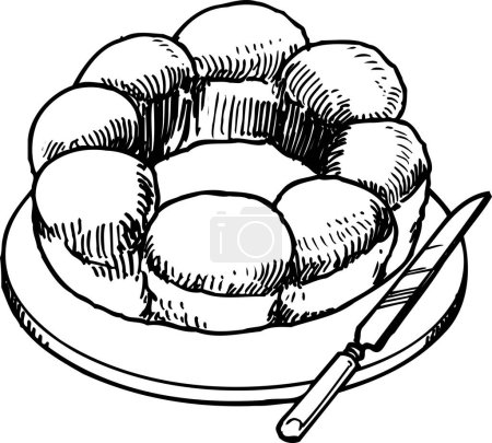 Téléchargez les photos : Illustration de contour de pain et couteau, concept alimentaire - en image libre de droit