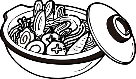  Nabeyaki Udon outline illustration, food concept