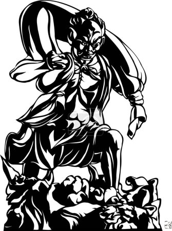 Foto de Antigua estatua japonesa, ilustración dibujada a mano - Imagen libre de derechos