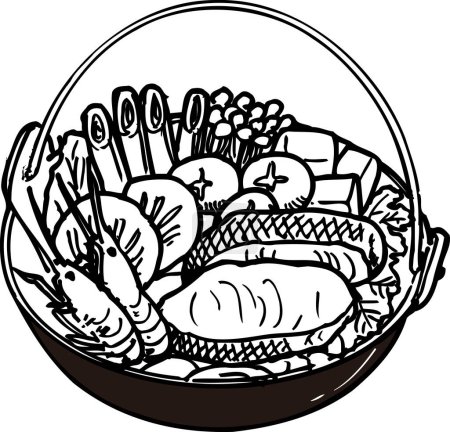 Ishikari Nabe outline illustration, food concept