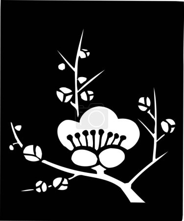 Photo for Blossoming tree, black and white illustration in Japanese style - Royalty Free Image